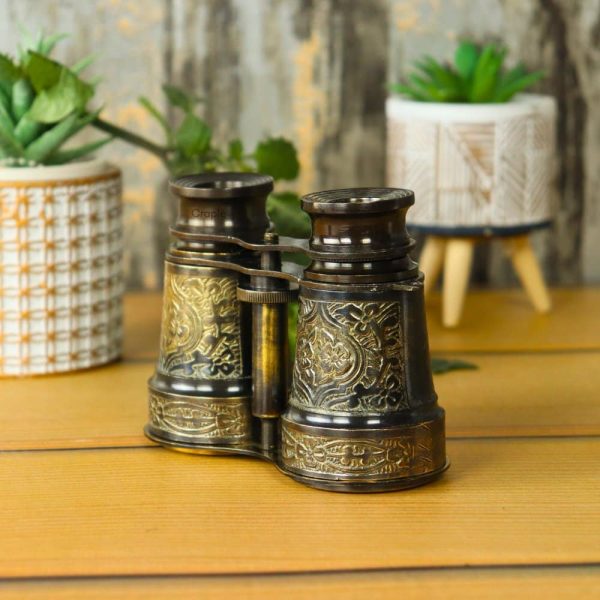 Antique Brass Engraved Binoculars | Adjustable Dual Focus | Vintage Decor & Collector's Gift with Leather Cover - Image 4