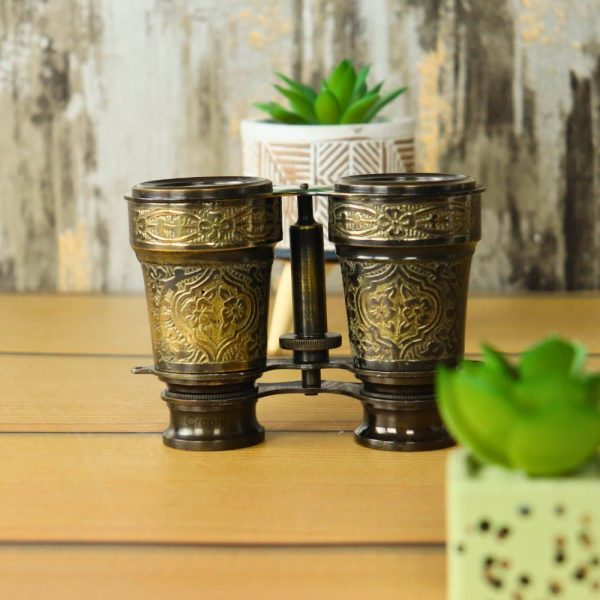 Antique Brass Engraved Binoculars | Adjustable Dual Focus | Vintage Decor & Collector's Gift with Leather Cover - Image 2