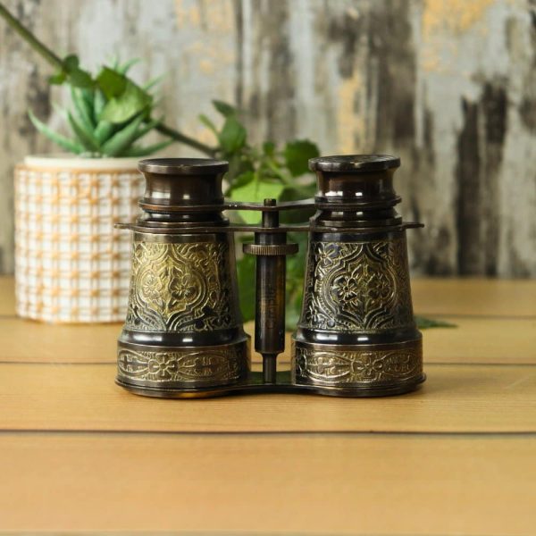 Antique Brass Engraved Binoculars | Adjustable Dual Focus | Vintage Decor & Collector's Gift with Leather Cover - Image 1