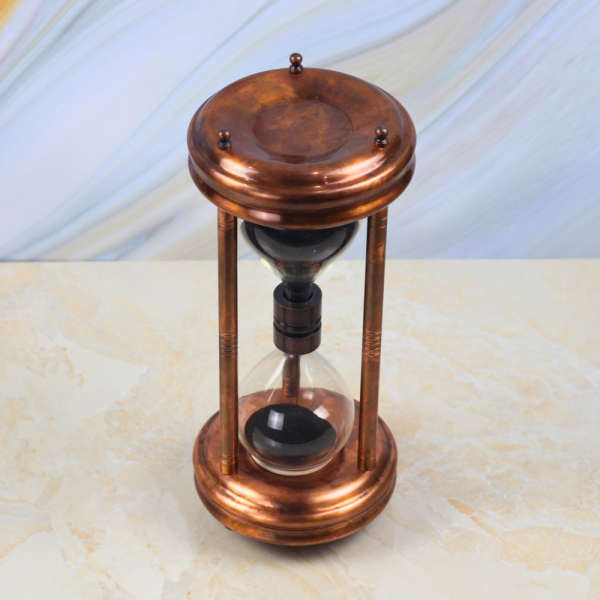 Tall Antique Copper Finish Steel Sand Timer | Handcrafted, 5-Minute Black Sand | Executive Desk Decor & Statement Gift - Image 3