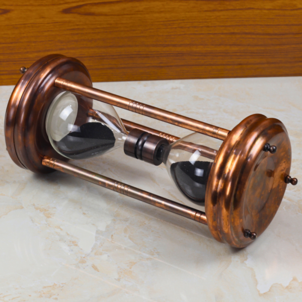 Tall Antique Copper Finish Steel Sand Timer | Handcrafted, 5-Minute Black Sand | Executive Desk Decor & Statement Gift - Image 2
