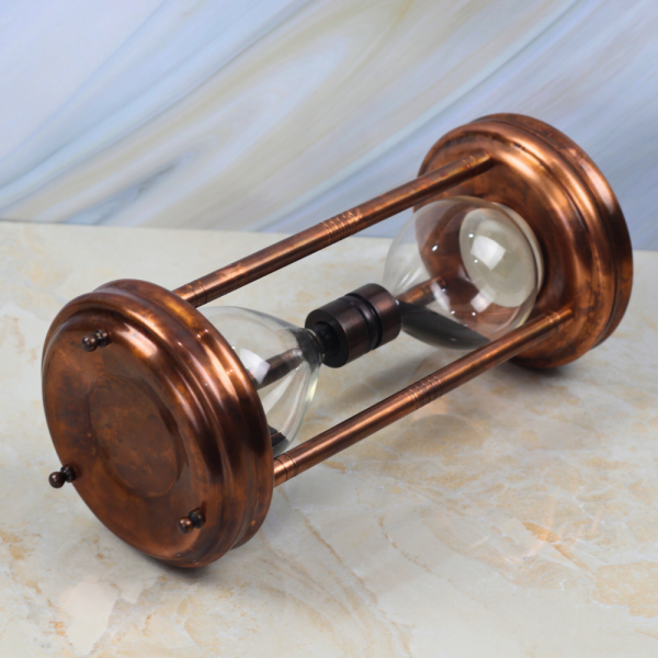 Tall Antique Copper Finish Steel Sand Timer | Handcrafted, 5-Minute Black Sand | Executive Desk Decor & Statement Gift - Image 1