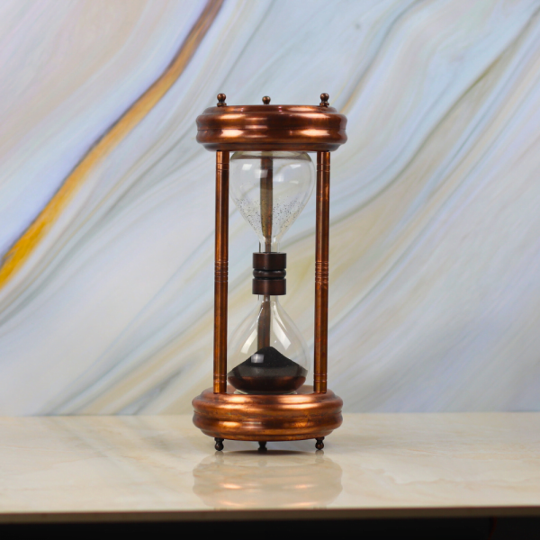Tall Antique Copper Finish Steel Sand Timer | Handcrafted, 5-Minute Black Sand | Executive Desk Decor & Statement Gift - Image 4
