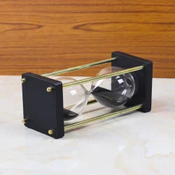 15-Minute Black Wood & Nickel Brass Sand Timer | Black Sand, Modern Design | Focus Tool & Executive Desk Gift - Image 2