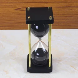 15-Minute Black Wood & Nickel Brass Sand Timer | Black Sand, Modern Design | Focus Tool & Executive Desk Gift - Image 3