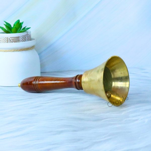 Handcrafted Brass Hand Bell | Polished Wood Handle, Clear Ringing Tone | Service, School & Decorative Use - Image 4