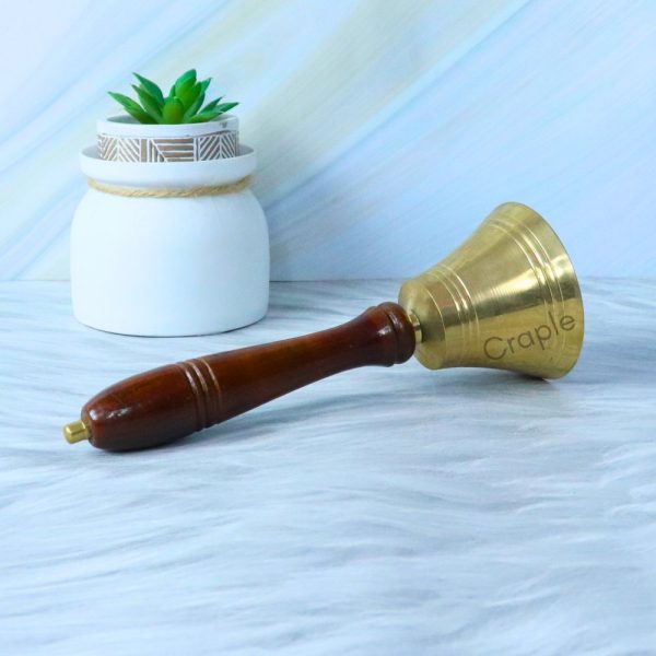 Handcrafted Brass Hand Bell | Polished Wood Handle, Clear Ringing Tone | Service, School & Decorative Use - Image 3
