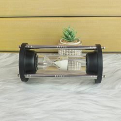 3-Min White Sand Floating Hourglass | Black Wood & Polished Steel | Modern Kinetic Desk Decor & Gift - Image 2
