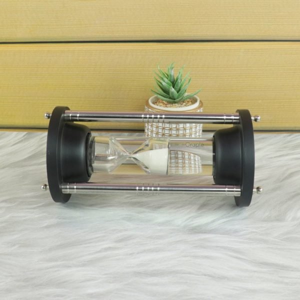 3-Min White Sand Floating Hourglass | Black Wood & Polished Steel | Modern Kinetic Desk Decor & Gift - Image 2