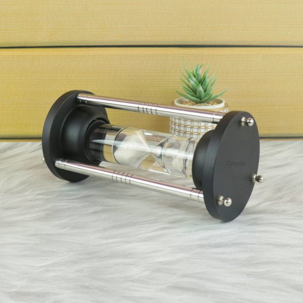 3-Min White Sand Floating Hourglass | Black Wood & Polished Steel | Modern Kinetic Desk Decor & Gift - Image 3