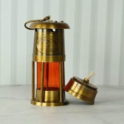 Orange Glow Nautical Lantern | Functional Oil Lamp | Royal Navy Plaque Detail | Vintage Decor & Gift - Image 2