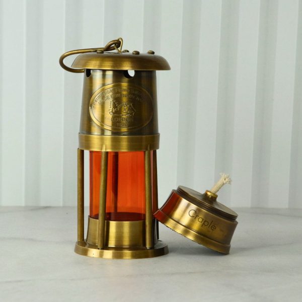 Orange Glow Nautical Lantern | Functional Oil Lamp | Royal Navy Plaque Detail | Vintage Decor & Gift - Image 2