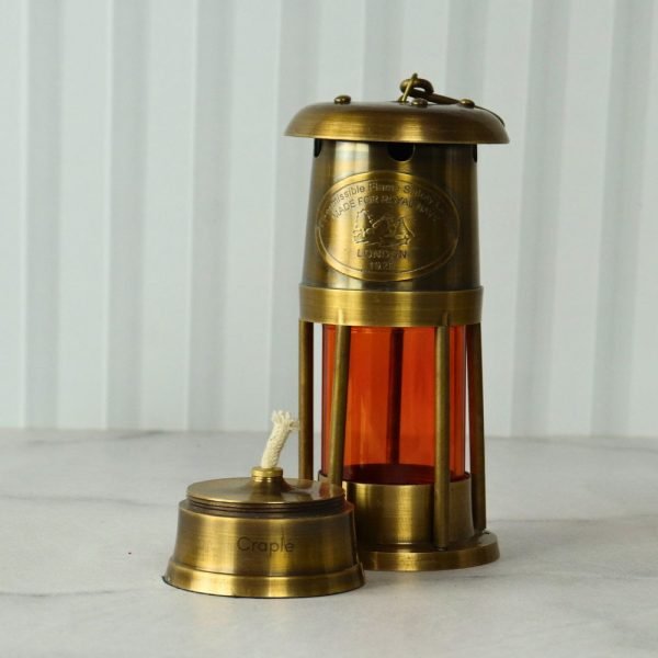 Orange Glow Nautical Lantern | Functional Oil Lamp | Royal Navy Plaque Detail | Vintage Decor & Gift - Image 4