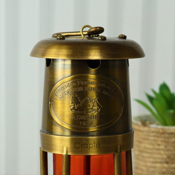 Orange Glow Nautical Lantern | Functional Oil Lamp | Royal Navy Plaque Detail | Vintage Decor & Gift - Image 5