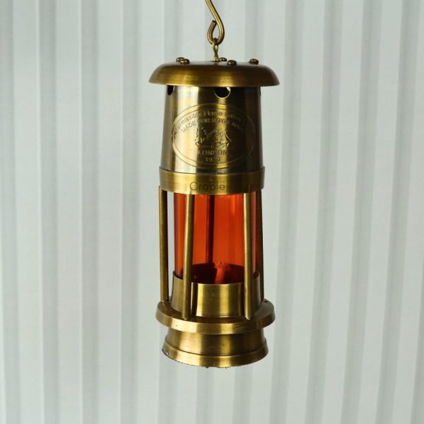Orange Glow Nautical Lantern | Functional Oil Lamp | Royal Navy Plaque Detail | Vintage Decor & Gift - Image 6