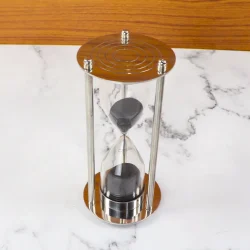 5-Minute Nickel Brass Sand Timer | Black Sand, Polished Finish | Modern Desk Decor & Focus Aid Gift - Image 2