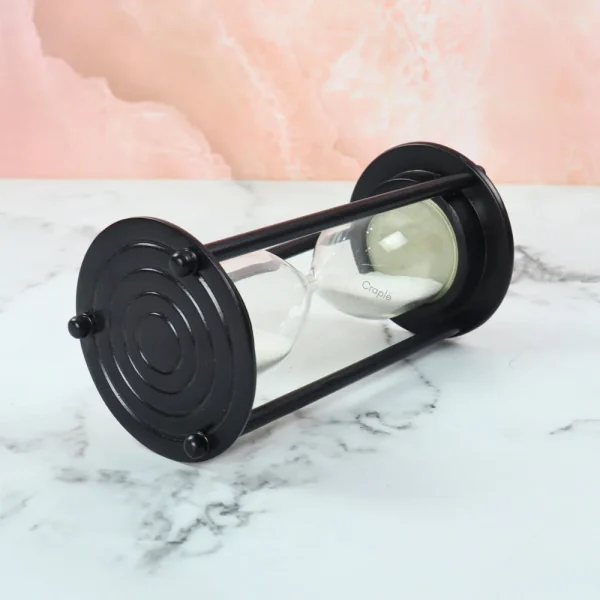 5-Minute Black Aluminium Sand Timer | White Sand, Modern Design | Desk Focus Aid & Stylish Gift - Image 4