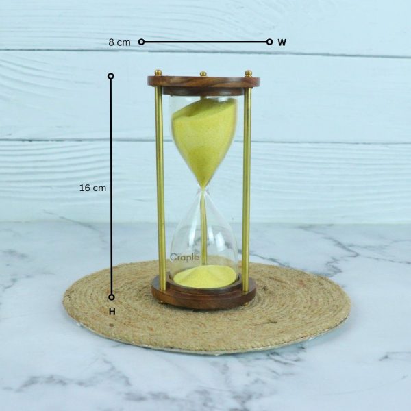 Classic Wood & Brass 3-Minute Hourglass | Sunny Yellow Sand, Shiny Accents | Elegant Desk Timer & Decor - Image 5