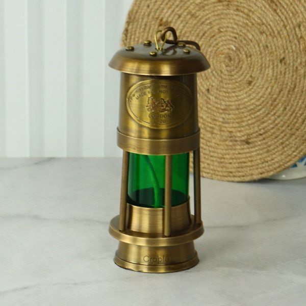 Brass Nautical Oil Lamp | Green Glow, Functional | Royal Navy Plaque | Vintage Maritime Decor & Gift - Image 2
