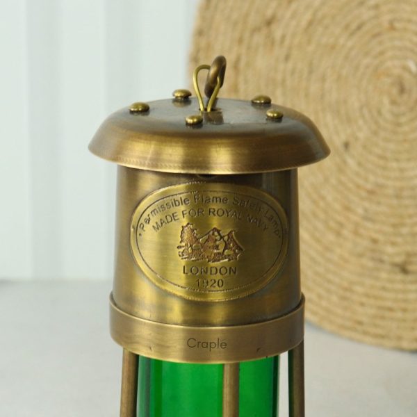 Brass Nautical Oil Lamp | Green Glow, Functional | Royal Navy Plaque | Vintage Maritime Decor & Gift - Image 3