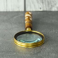 Inlaid Wood-Style Handle Magnifier | Decorative Pattern, Shiny Brass| Reading Aid & Elegant Desk Gift - Image 2