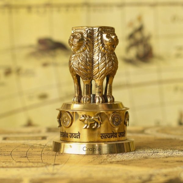 Brass Ashoka Lion Pillar Sculpture | National Emblem of India Replica | Detailed Base, Satyameva Jayate | Patriotic Desk Decor & Gift - Image 3