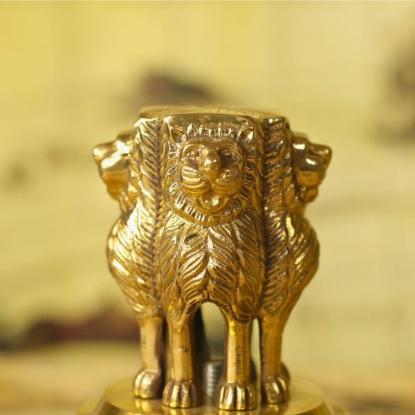 Brass Ashoka Lion Pillar Sculpture | National Emblem of India Replica | Detailed Base, Satyameva Jayate | Patriotic Desk Decor & Gift - Image 2
