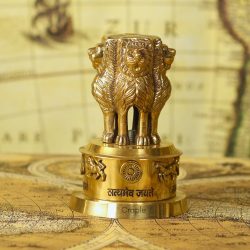 Brass Ashoka Lion Pillar Sculpture | National Emblem of India Replica | Detailed Base, Satyameva Jayate | Patriotic Desk Decor & Gift