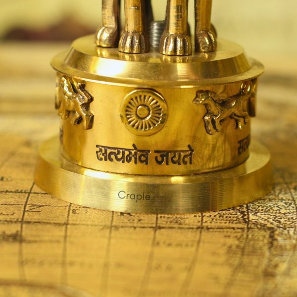 Brass Ashoka Lion Pillar Sculpture | National Emblem of India Replica | Detailed Base, Satyameva Jayate | Patriotic Desk Decor & Gift - Image 4