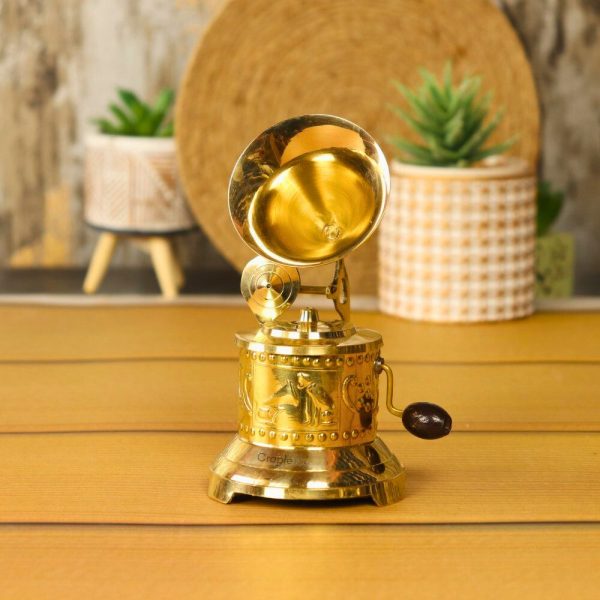 Handmade Brass Decorative Gramophone | Shiny Finish, Embossed Base | Vintage Style Decor & Music Lover Gift - Image 2