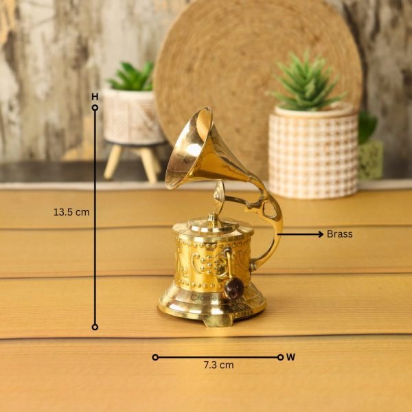 Handmade Brass Decorative Gramophone | Shiny Finish, Embossed Base | Vintage Style Decor & Music Lover Gift - Image 5