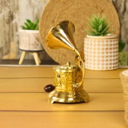 Handmade Brass Decorative Gramophone | Shiny Finish, Embossed Base | Vintage Style Decor & Music Lover Gift - Image 4