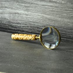 Patterned Swirl Handle Brass Magnifier | Shiny Finish, Clear Lens | Elegant Reading Aid & Desk Gift - Image 2