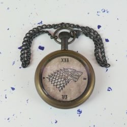 Direwolf Sigil Antique Brass Pocket Watch | Handcrafted, Miyota Movement, Roman Numerals & Chain | Fantasy Inspired Timepiece Gift - Image 2