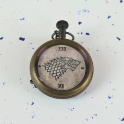 Direwolf Sigil Antique Brass Pocket Watch | Handcrafted, Miyota Movement, Roman Numerals & Chain | Fantasy Inspired Timepiece Gift - Image 3