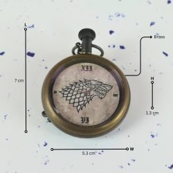 Direwolf Sigil Antique Brass Pocket Watch | Handcrafted, Miyota Movement, Roman Numerals & Chain | Fantasy Inspired Timepiece Gift - Image 5