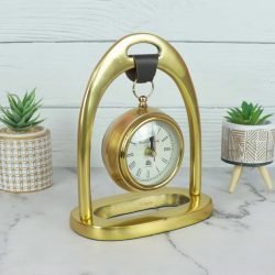 Hanging Golden Aluminium Desk Clock | Arch Frame, Leather Strap | Handcrafted Modern Decor & Gift - Image 4