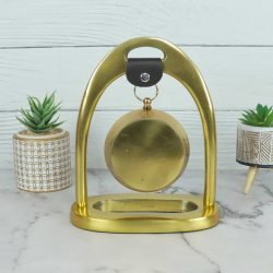 Hanging Golden Aluminium Desk Clock | Arch Frame, Leather Strap | Handcrafted Modern Decor & Gift - Image 3