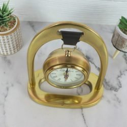 Hanging Golden Aluminium Desk Clock | Arch Frame, Leather Strap | Handcrafted Modern Decor & Gift - Image 2