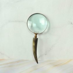 Horn Shaped Handle Magnifier | Vintage Style, Clear Lens | Rustic Reading Aid & Desk Decor Gift - Image 2