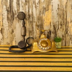 Brass Rotary Dial Telephone | Antique & Shiny Finish | Retro Home Decor & Functional Landline - Image 3
