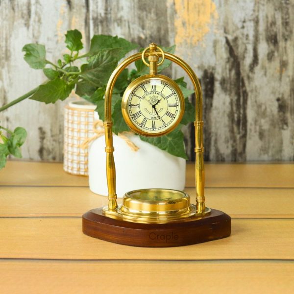 Golden Base Compass Desk Clock with a Touch of Opulence - Image 1