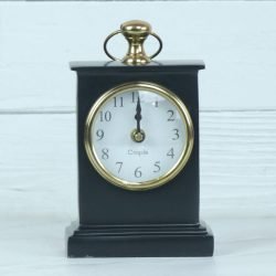 Black Pottery Coated Aluminium Desk Clock | Brass Accents, Classic Style | Handmade Tabletop Decor Gift - Image 2