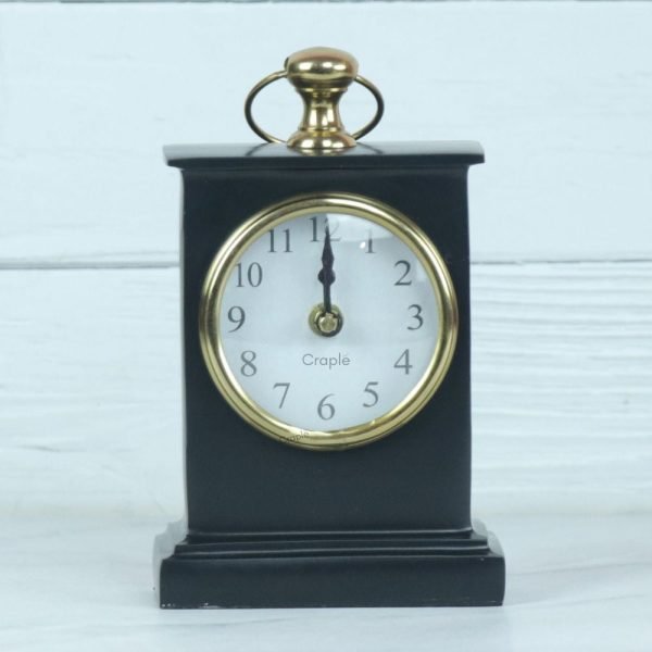 Black Pottery Coated Aluminium Desk Clock | Brass Accents, Classic Style | Handmade Tabletop Decor Gift - Image 2