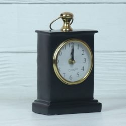 Black Pottery Coated Aluminium Desk Clock | Brass Accents, Classic Style | Handmade Tabletop Decor Gift - Image 3