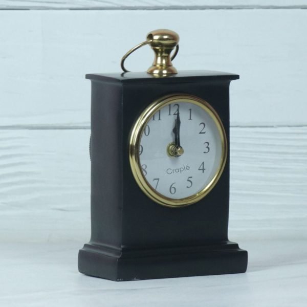 Black Pottery Coated Aluminium Desk Clock | Brass Accents, Classic Style | Handmade Tabletop Decor Gift - Image 3