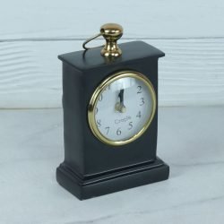 Black Pottery Coated Aluminium Desk Clock | Brass Accents, Classic Style | Handmade Tabletop Decor Gift - Image 4