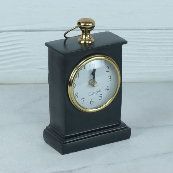 Black Pottery Coated Aluminium Desk Clock | Brass Accents, Classic Style | Handmade Tabletop Decor Gift - Image 4