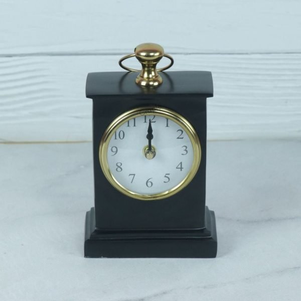 Black Pottery Coated Aluminium Desk Clock | Brass Accents, Classic Style | Handmade Tabletop Decor Gift - Image 5