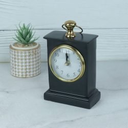 Black Pottery Coated Aluminium Desk Clock | Brass Accents, Classic Style | Handmade Tabletop Decor Gift
